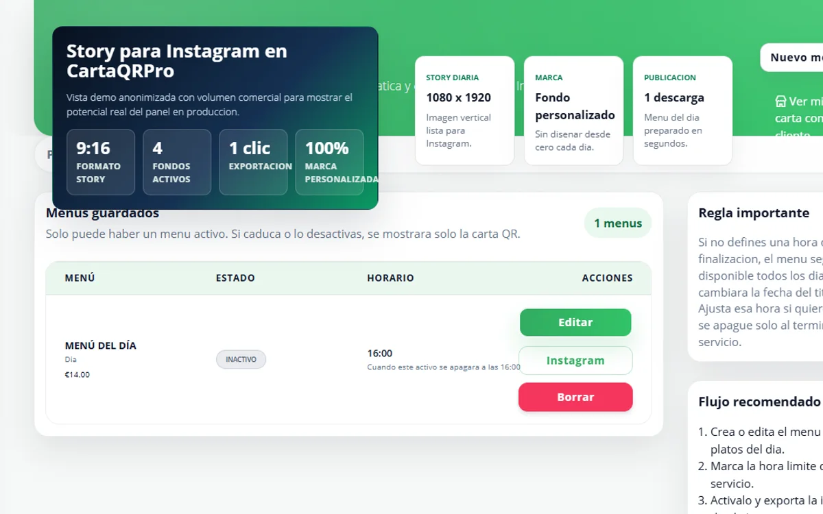 Story Instagram en CartaQRPro