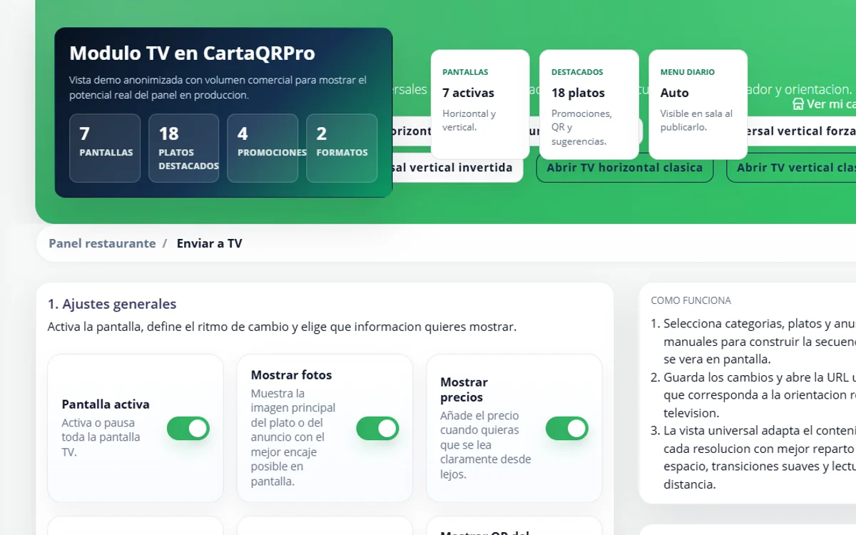 Modulo TV en CartaQRPro